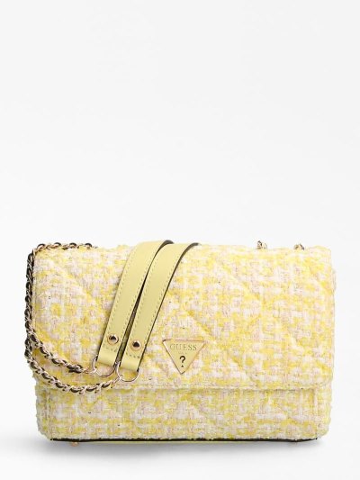 Női Guess Cessily Tweed Crossbody Táska Sárga | HU-745520