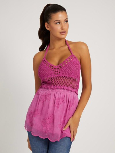 Női Guess Crochet Felsők Fukszia | HU-434394