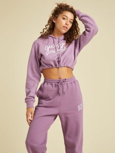 Női Guess Cropped Kapucnis Pulóver Lilac | HU-733078