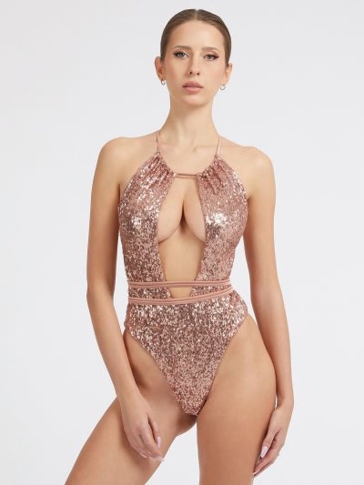 Női Guess Deep Neckline One Piece Swimsuits Sötétnarancssárga | HU-548670