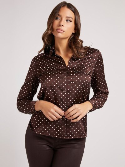 Női Guess Dots Print Satin Ingek Barna | HU-022559