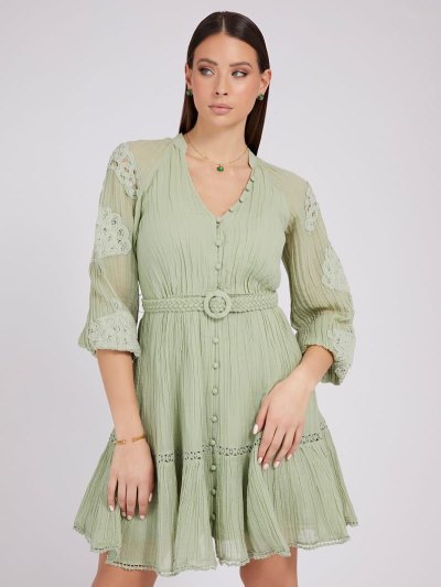 Női Guess Embroidered Ruha Zöld | HU-214796