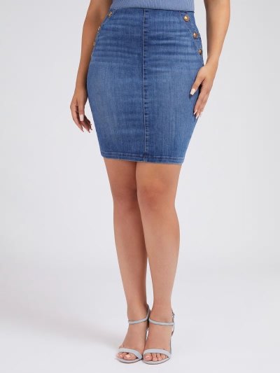 Női Guess Exposed Buttons Denim Skirts Kék | HU-661710