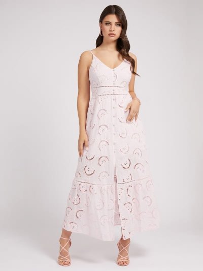 Női Guess Eyelet Long Ruha Rózsaszín | HU-083383