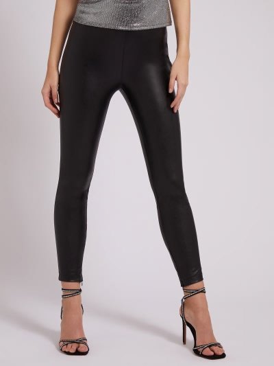 Női Guess Faux Bőr Leggings Fekete | HU-887489