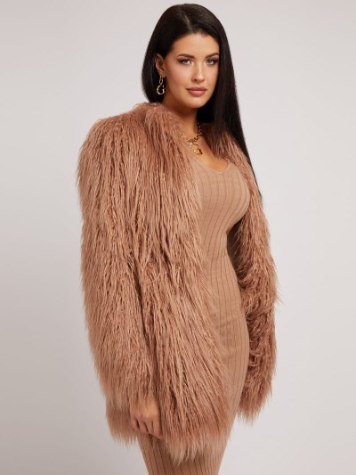 Női Guess Faux Fur Kabát Bézs | HU-025734