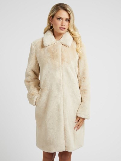 Női Guess Faux Fur Kabátok Fehér | HU-049103