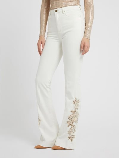 Női Guess Flare Denim Pant Embroidery Ruházat Fehér | HU-147316