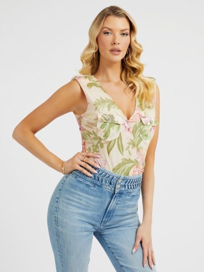 Női Guess Floral Print Body Body Zöld | HU-902552