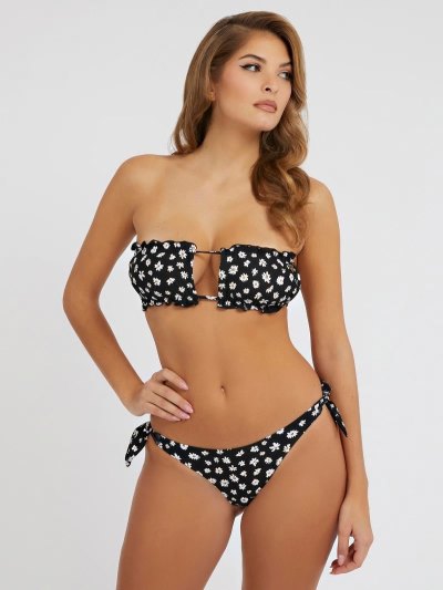 Női Guess Floral Print Brazilian Bikini Alsó Fekete | HU-867805