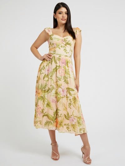 Női Guess Floral Print Midi Ruha Zöld | HU-885516