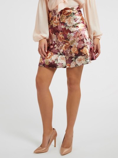 Női Guess Floral Print Satin Szoknya Narancssárga | HU-260938