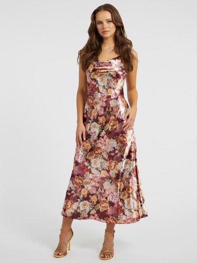 Női Guess Floral Print`Slip Ruha Narancssárga | HU-345516