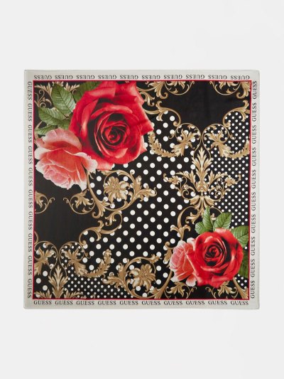 Női Guess Flower Print Logo Neckerchief Fekete | HU-177068