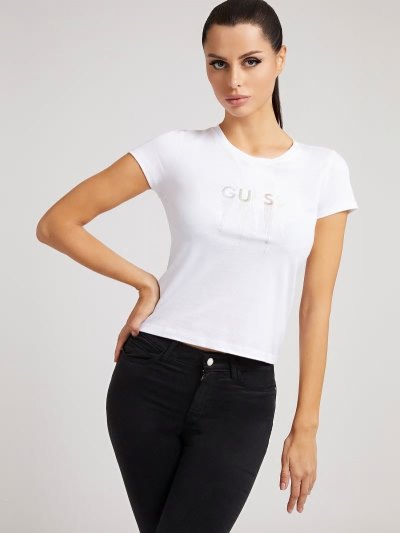 Női Guess Front Logo Póló Fehér | HU-081449