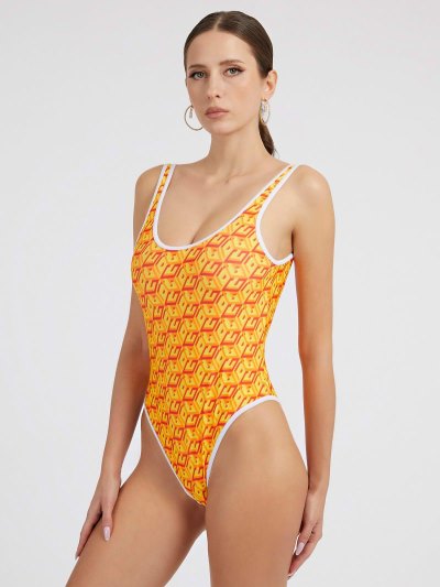 Női Guess G Cube Sportos One Piece Swimsuits Sárga | HU-043024