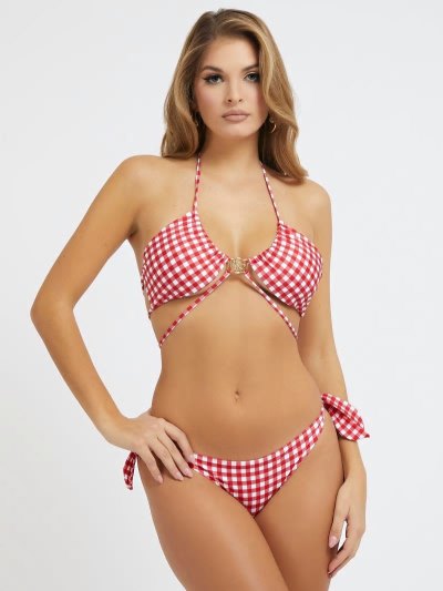 Női Guess Gingham Check Brief Bikini Alsó Piros | HU-130682