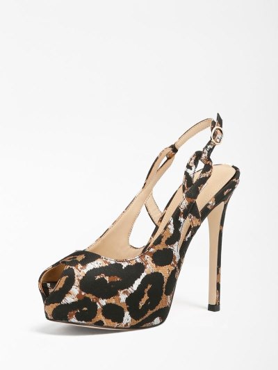 Női Guess Ginnia Animalier Peep-toe Szandál Animalier | HU-550924