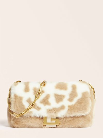 Női Guess Helma Faux Fur Crossbody Táska Bézs | HU-293845