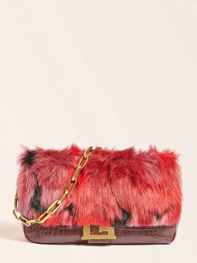 Női Guess Helma Faux Fur Crossbody Táska Piros | HU-386836