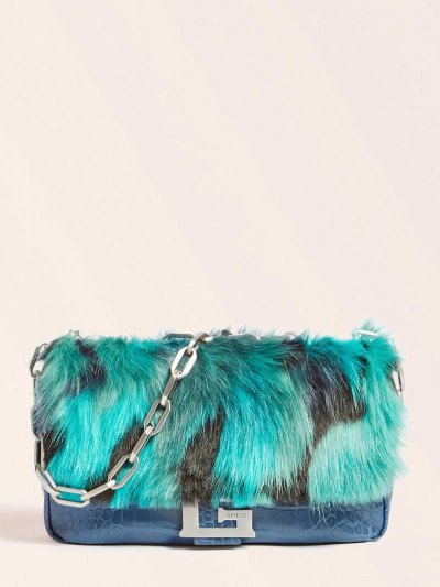 Női Guess Helma Faux Fur Crossbody Táska Kék | HU-404780