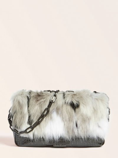 Női Guess Helma Faux Fur Crossbody Táska Fekete | HU-532879