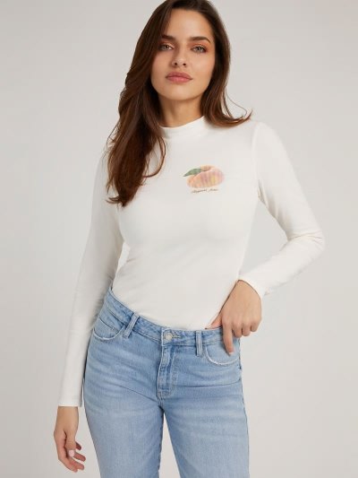 Női Guess High Neck Póló Fehér | HU-947698