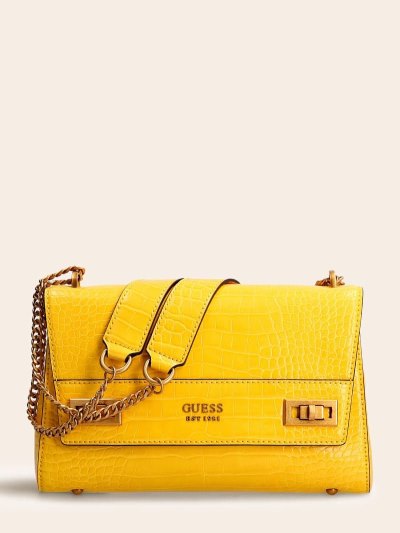 Női Guess Katey Croc Print Crossbody Táska Sárga | HU-672230