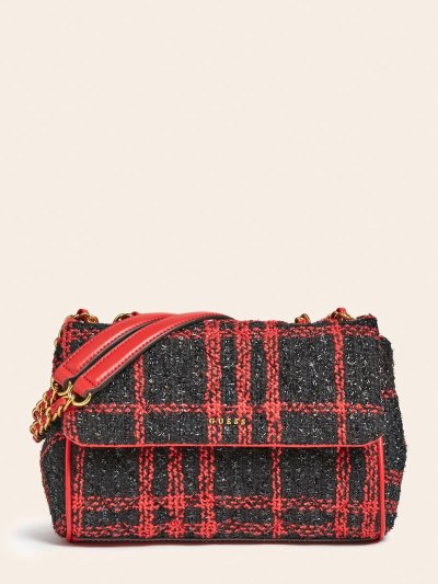 Női Guess Kimi Tweed Mini Crossbody Táska Barna | HU-040093