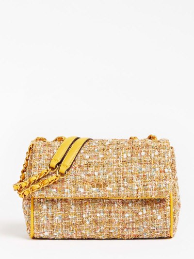 Női Guess Kimi Tweed Mini Crossbody Táska Arany | HU-445828