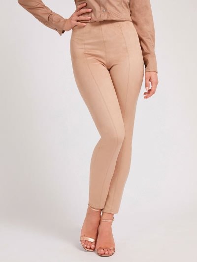 Női Guess Leggings Faux Velúr Leggings Bézs | HU-145562