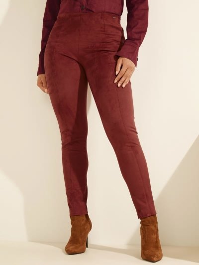 Női Guess Leggings Faux Velúr Leggings Piros | HU-730950