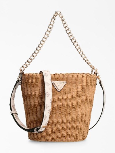 Női Guess Lilica Raffia Mini Bucket Bag Vödörtáska Bézs | HU-852661