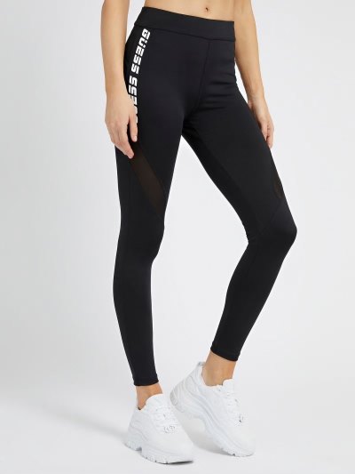 Női Guess Logo Tape Microfiber Leggings Fekete | HU-792999