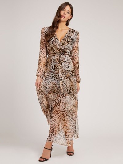 Női Guess Long Silk Blend Ruha Animalier | HU-723021