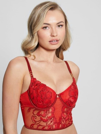 Női Guess Lurex Floral Embroidery Corset Bralette Piros | HU-154880