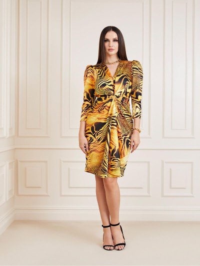 Női Guess Marciano Animalier Print Ruha Sárga | HU-576176