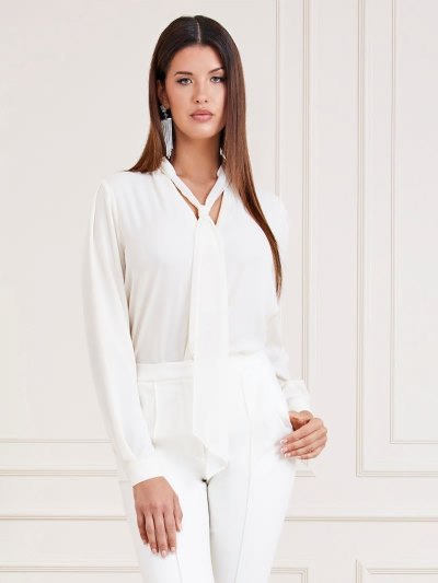 Női Guess Marciano Bow Collar Blúz Bézs | HU-423735