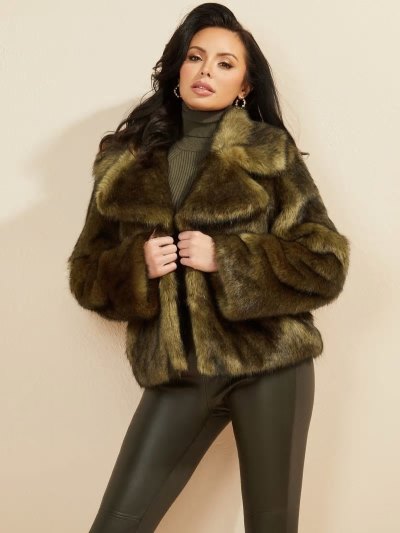 Női Guess Marciano Faux Fur Kabát Zöld | HU-017895