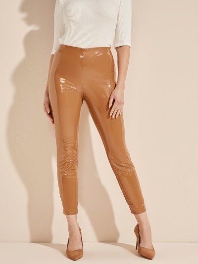 Női Guess Marciano Lakkbőr-look Leggings Barna | HU-249573