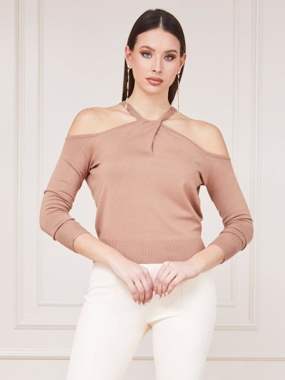 Női Guess Marciano Off-shoulder Pulóverek Khaki | HU-081110