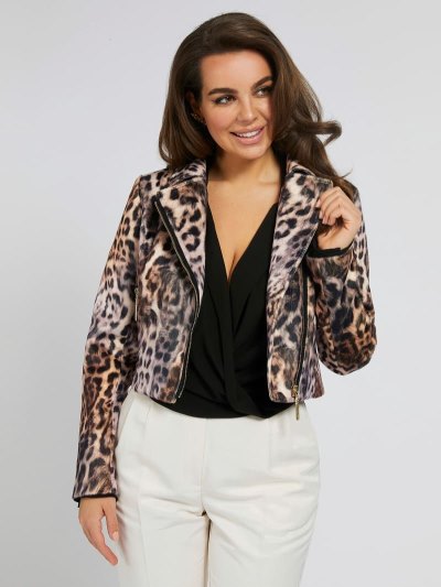 Női Guess Marciano Print Faux Bőr Kabát Animalier | HU-754084