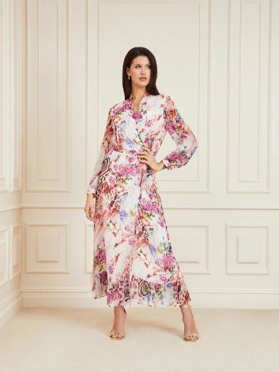 Női Guess Marciano Silk Long Ruha Rózsaszín | HU-954764