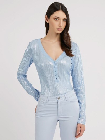 Női Guess Metallic Rib Knit Felsők Kék | HU-428903