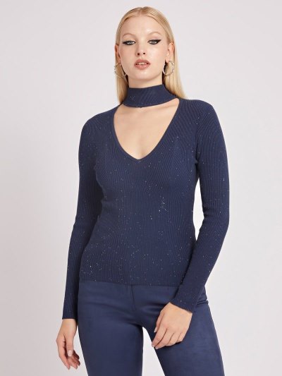 Női Guess Micro Sequins Pulóverek Kék | HU-642588