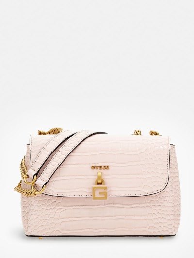 Női Guess Montreal Croc Print Mini Crossbody Táska Rózsaszín | HU-218723