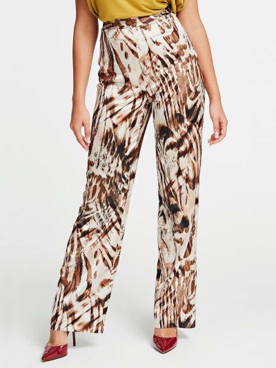 Női Guess Nadrág Marciano Animal Print Nadrág Bézs | HU-323301