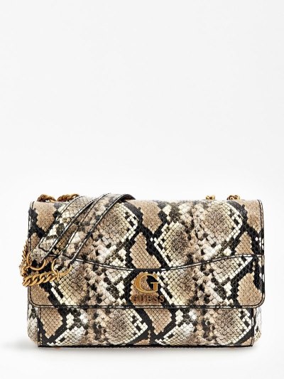 Női Guess Nell Python-print Crossbody Táska Bézs | HU-152210