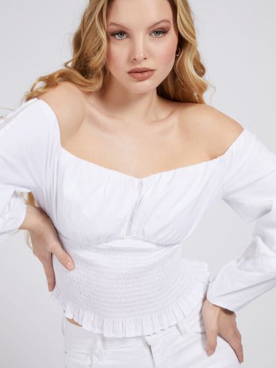 Női Guess Off-shoulder Felsők Fehér | HU-358625