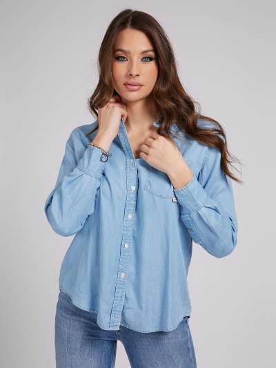 Női Guess Oversize Fit Denim Shirts Kék | HU-839693